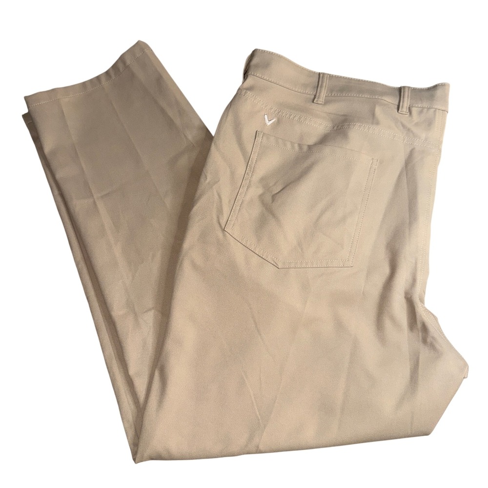Callaway Golf Pants 42x30 Khaki Tan Performance Five Pocket Flat Front Mens